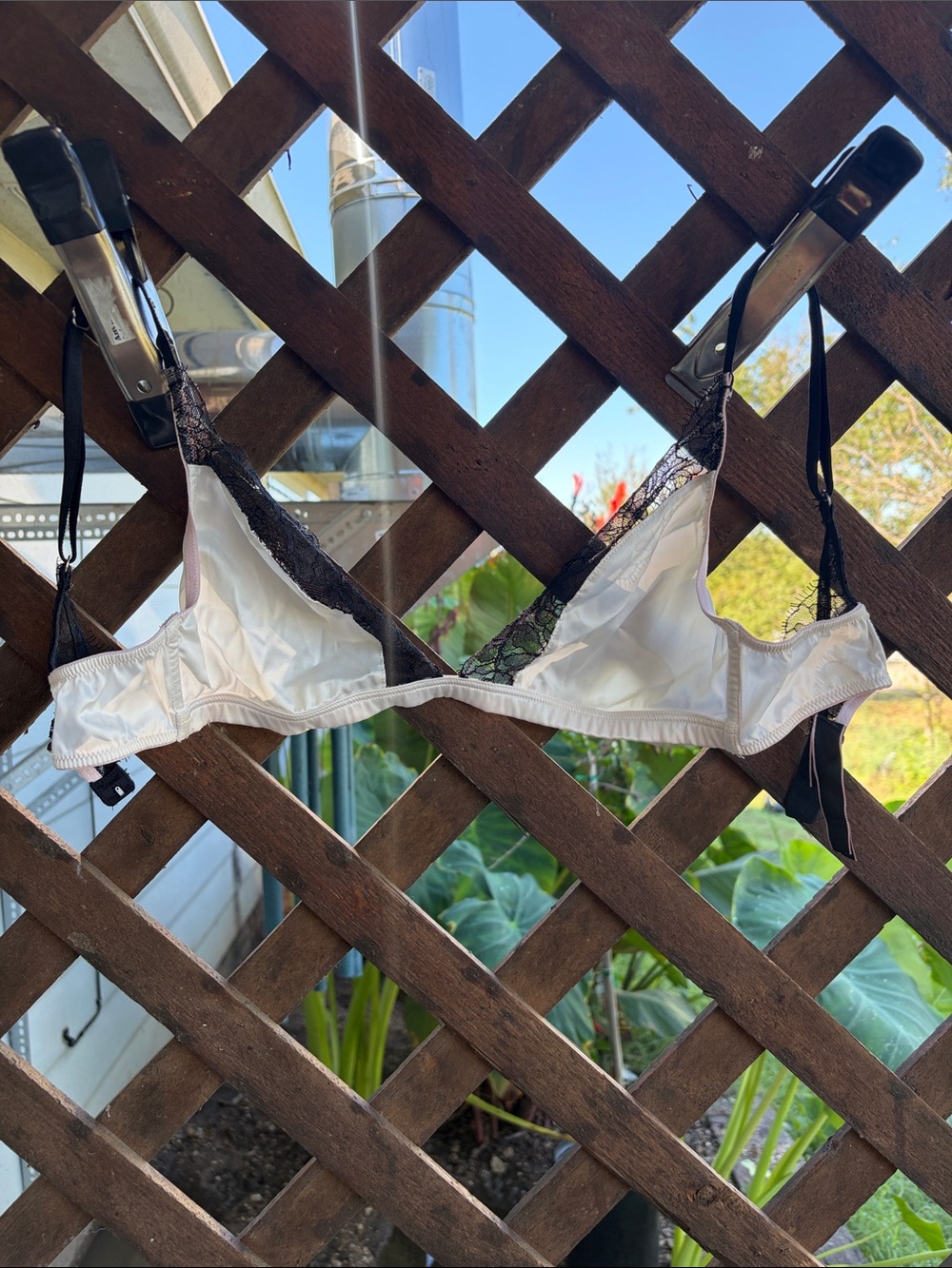 Victoria's Secret White Satin Bralette with Black Lace Trim